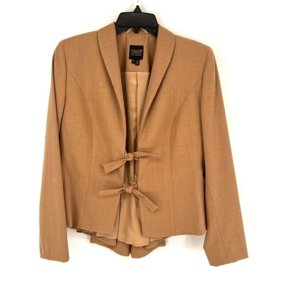 Pauw Amsterdam Womens Wool Blend Tie Front Blazer Jacket Pleated Peplum Size 4 - Picture 1 of 7